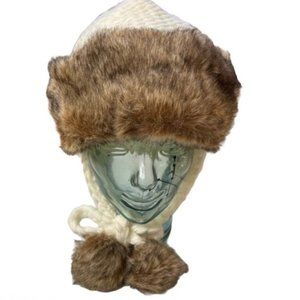 AVON Faux Fur White Knit Hat NWOT